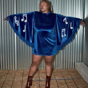 NWOT- Fashion Brand Company Blue Velvet Musical Note Dress - 3XL